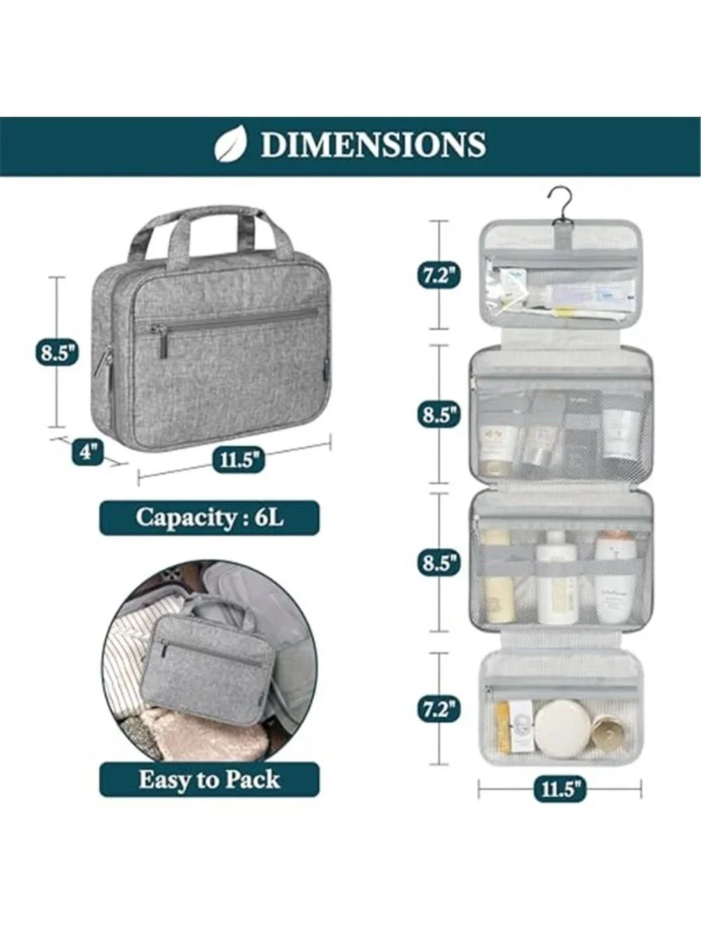 Womens Hanging Toiletry Bag Large Travel Makeup Cosmetic Organizer Waterproof